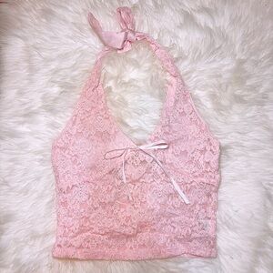 Pink Lace Halter Crop Top XS
